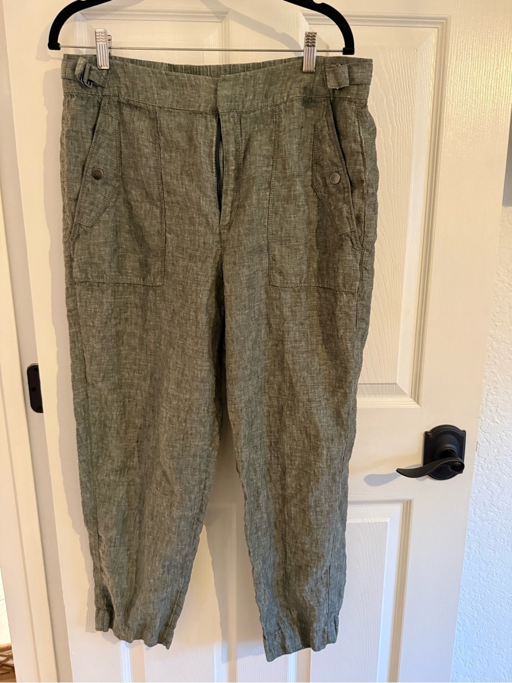 Athleta grey voyager linen Pants with Buttoned Pockets